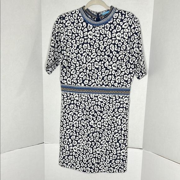 J.McLaughlin Kyrie Dress Blue White Knee Length Size 12 - Picture 2 of 5